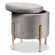 Pemberly Row Gray Velvet and Gold Finished Metal Storage Ottoman