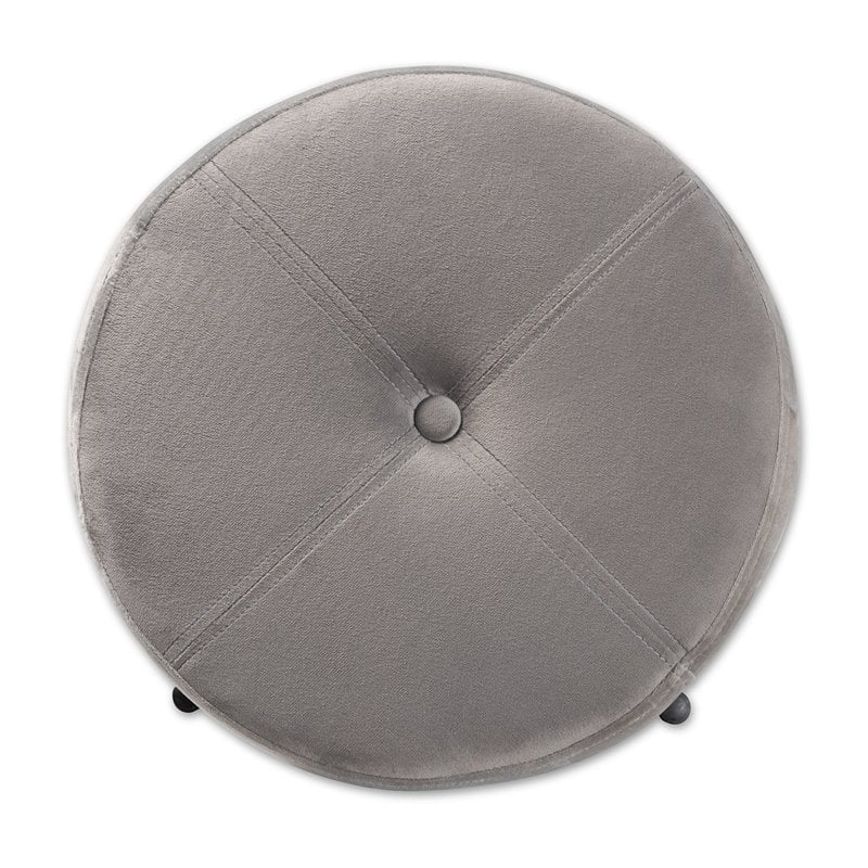 Pemberly Row Gray Velvet and Gold Finished Metal Storage Ottoman