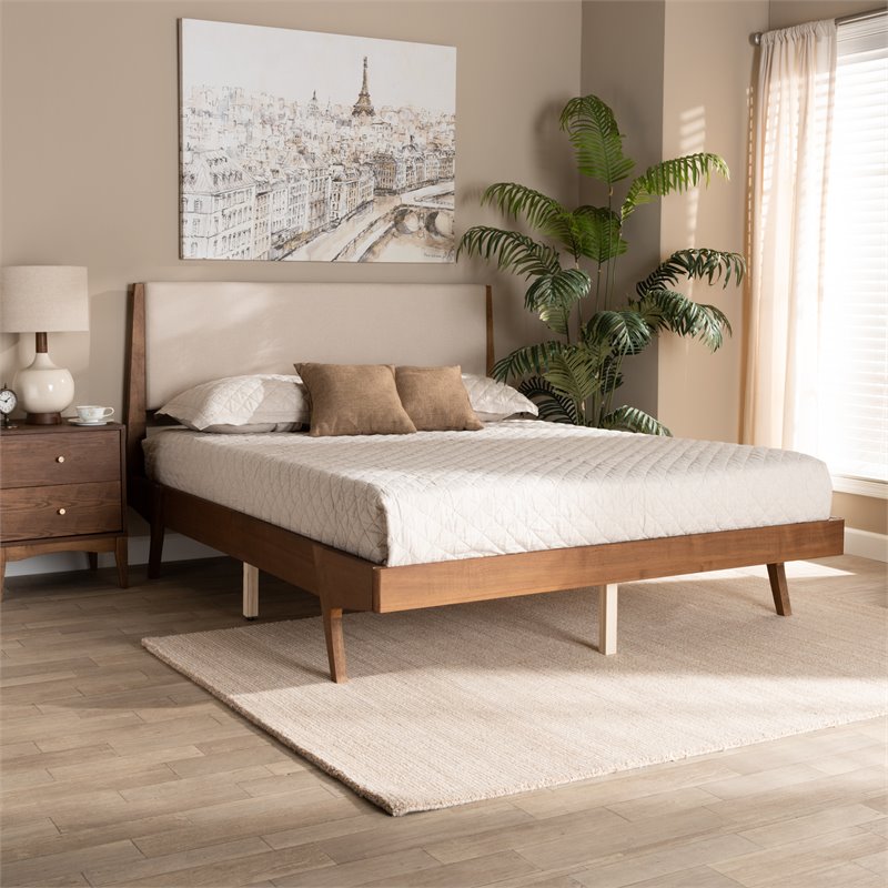 Pemberly Row Beige and Walnut Brown Finished Wood King Size Platform Bed