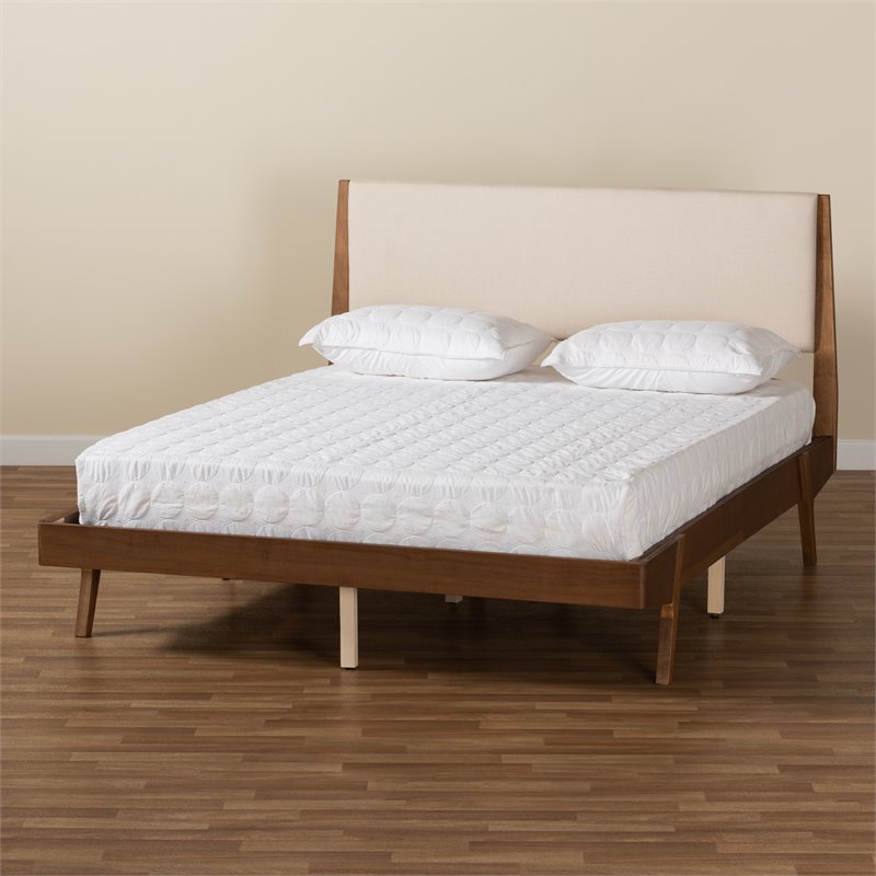Pemberly Row Beige and Walnut Brown Finished Wood King Size Platform Bed