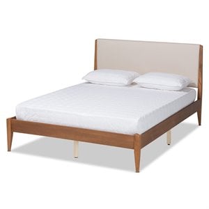 Pemberly Row Beige and Walnut Brown Finished Wood Full Size Platform Bed