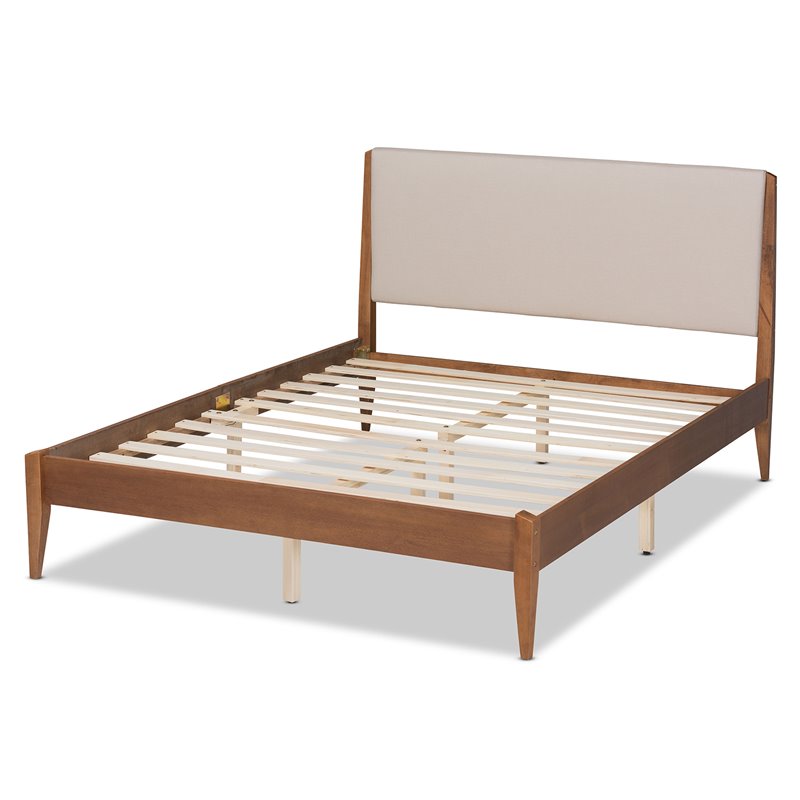 Pemberly Row Beige and Walnut Brown Finished Wood Full Size Platform Bed