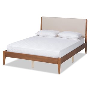 Pemberly Row Beige and Walnut Brown Finished Wood King Size Platform Bed
