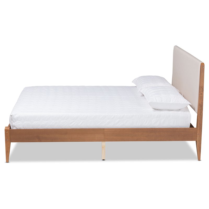 Pemberly Row Beige and Walnut Brown Finished Wood King Size Platform Bed