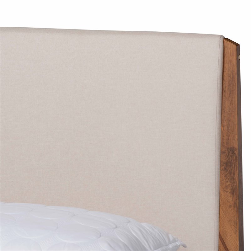 Pemberly Row Beige and Walnut Brown Finished Wood King Size Platform Bed