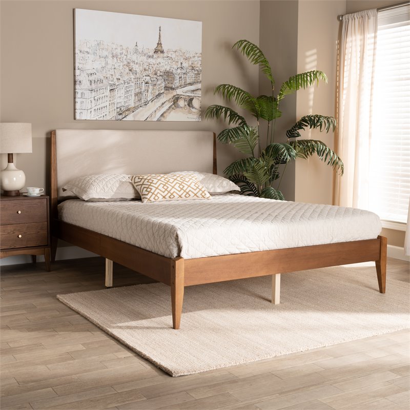 Pemberly Row Beige and Walnut Brown Finished Wood King Size Platform Bed