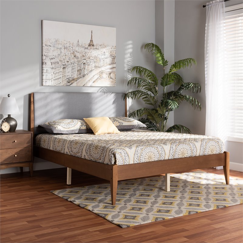 Pemberly Row Gray and Walnut Brown Finished Wood King Size Platform Bed