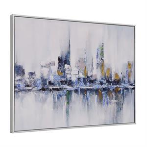 Pemberly Row Cityscape Abstract Wall Art 24 x 32 with Silver Frame in Teal