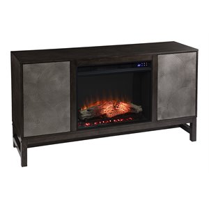 Pemberly Row Touch Screen Electric Fireplace & Media Storage Brown / Silver