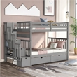 Pemberly Row Full Over Full Bunk Bed with Shelves and 6 Storage Drawers (Gray)