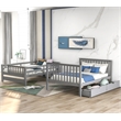 Pemberly Row Full Over Full Bunk Bed with Shelves and 6 Storage Drawers (Gray)