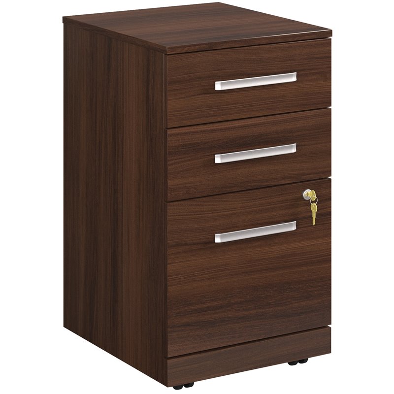 Pemberly Row Engineered Wood 3-Drawer Mobile Filing Cabinet in Noble Elm/Brown