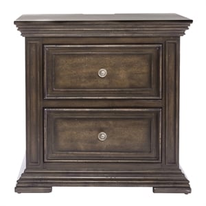 Pemberly Row Light Brown 2 Drawer Night Stand w/ Charging Station