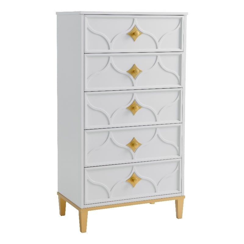 Pemberly Row Modern / Contemporary 5 Drawer White and Gold Chest