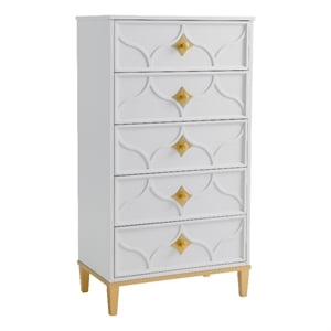 Pemberly Row Modern / Contemporary 5 Drawer White and Gold Chest