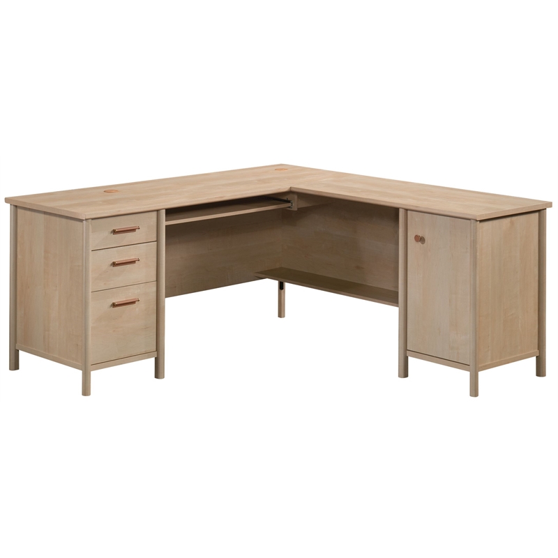 Pemberly Row Modern Engineered Wood L-Desk in Natural Maple Finish