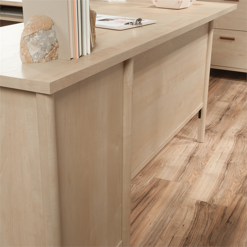 Pemberly Row Modern Engineered Wood L-Desk in Natural Maple Finish