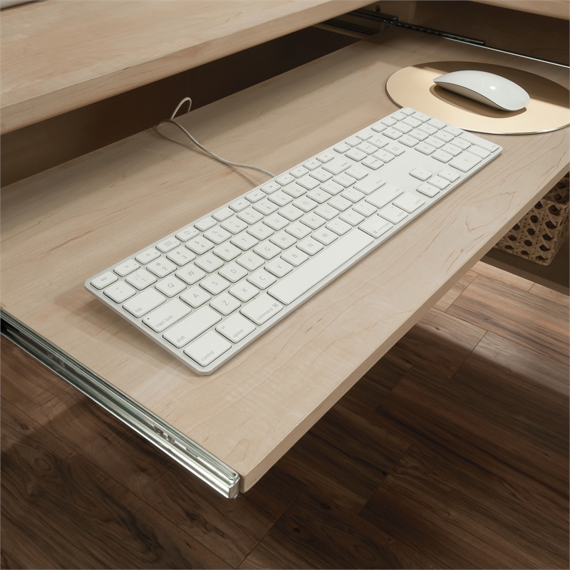 Pemberly Row Modern Engineered Wood L-Desk in Natural Maple Finish