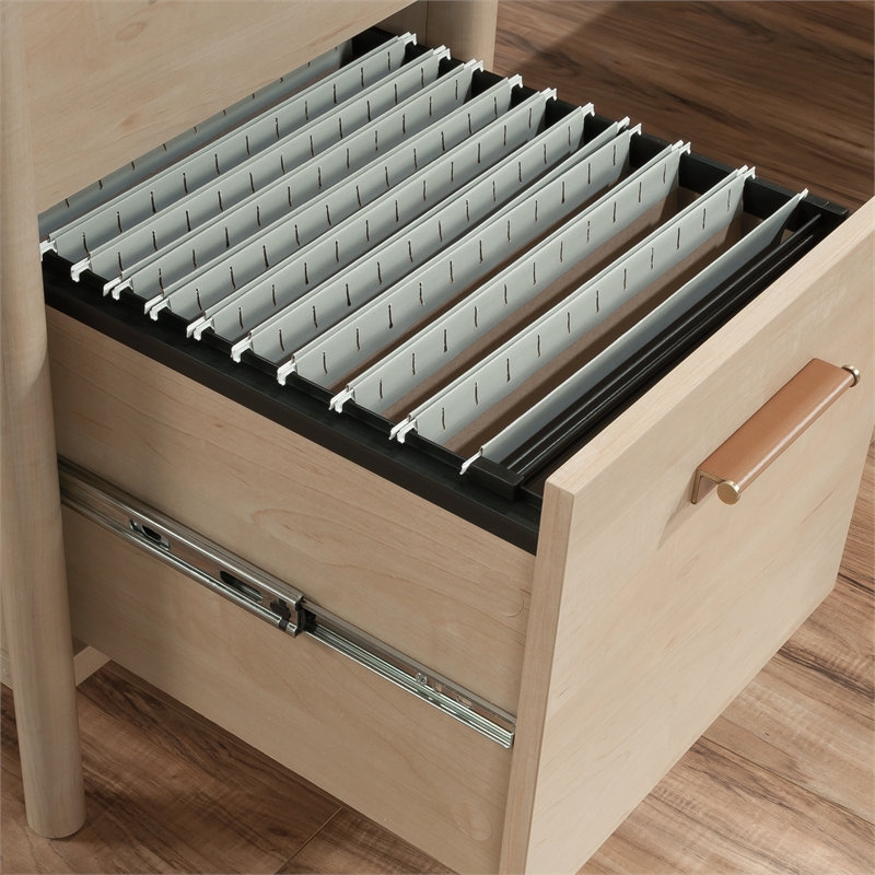 Pemberly Row Modern Engineered Wood L-Desk in Natural Maple Finish