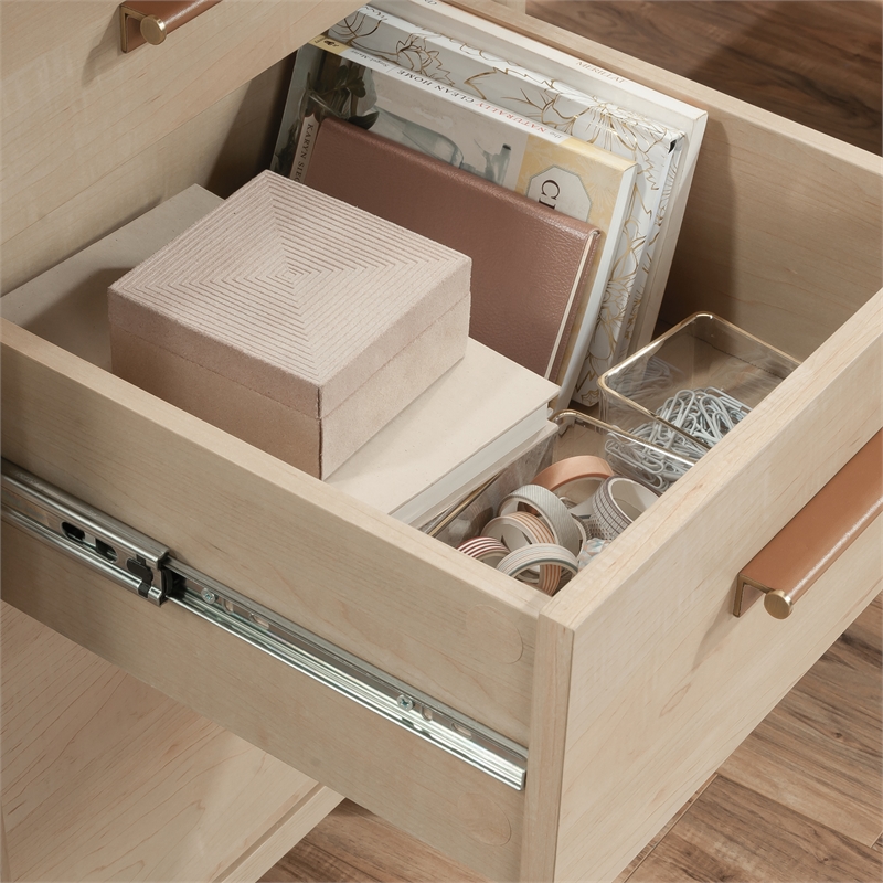 Pemberly Row Modern Engineered Wood L-Desk in Natural Maple Finish