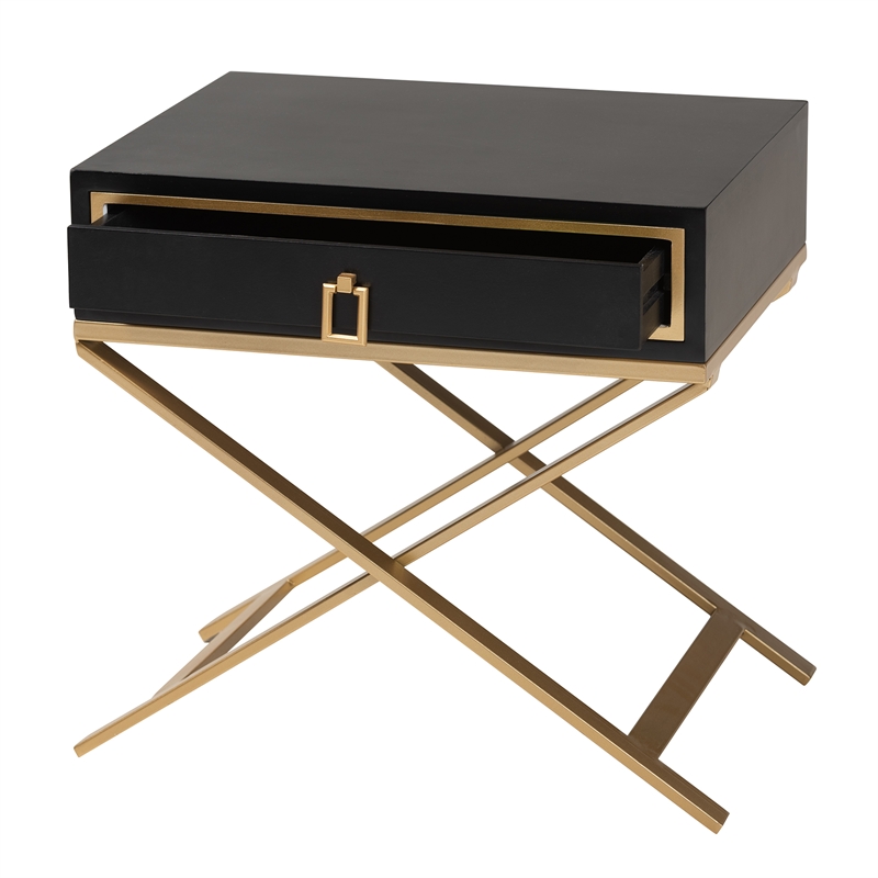 Pemberly Row Black Finished Wood and Gold Metal 1-Drawer End Table