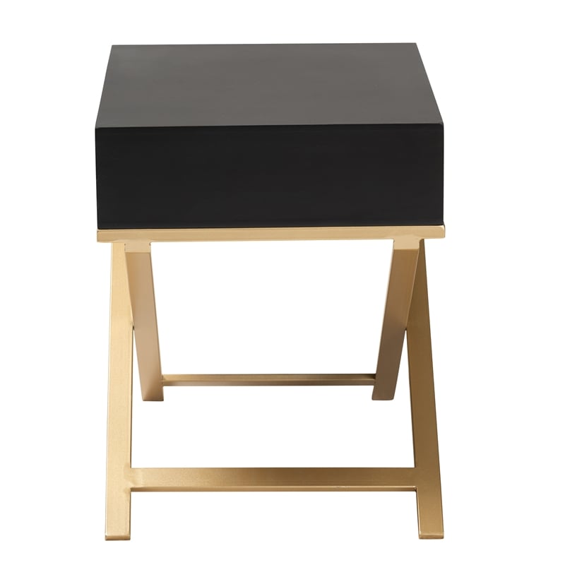 Pemberly Row Black Finished Wood and Gold Metal 1-Drawer End Table