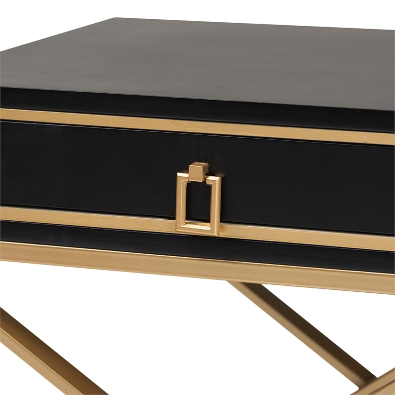 Pemberly Row Black Finished Wood and Gold Metal 1-Drawer End Table