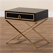 Pemberly Row Black Finished Wood and Gold Metal 1-Drawer End Table