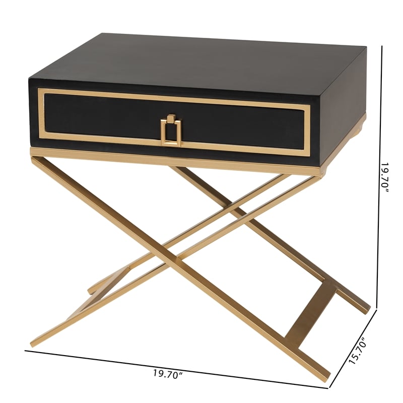 Pemberly Row Black Finished Wood and Gold Metal 1-Drawer End Table