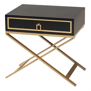 Pemberly Row Black Finished Wood and Gold Metal 1-Drawer End Table
