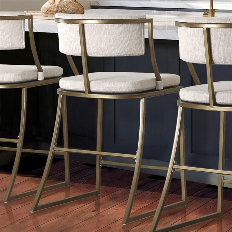 Pemberly Row 25in. Counter-Height Metal Bar Stool with Back- Antique Brass