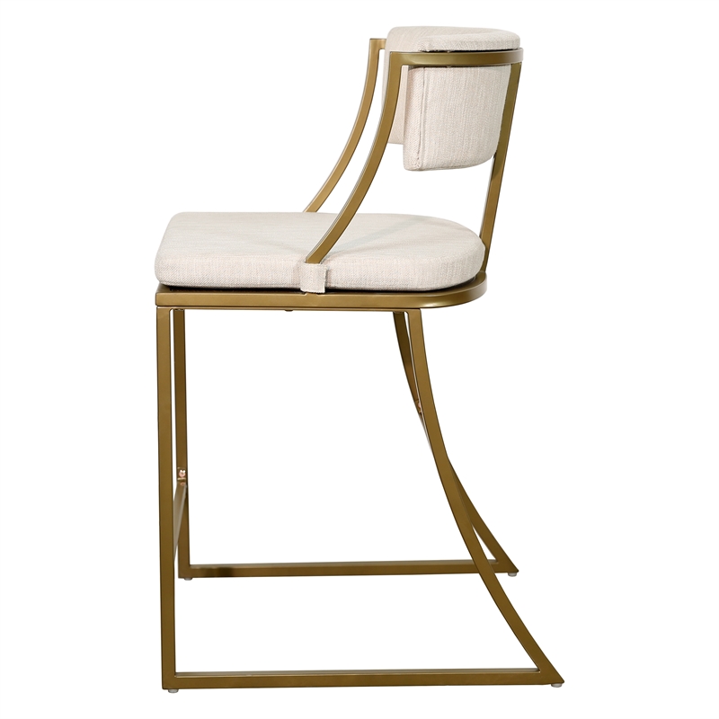 Pemberly Row 25in. Counter-Height Metal Bar Stool with Back- Antique Brass