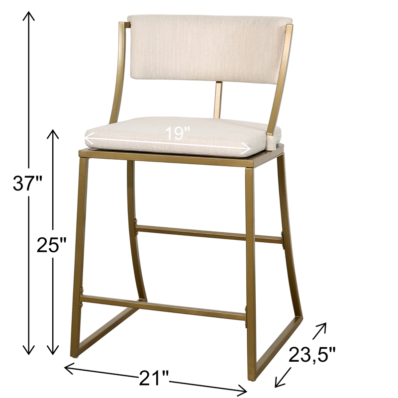 Pemberly Row 25in. Counter-Height Metal Bar Stool with Back- Antique Brass
