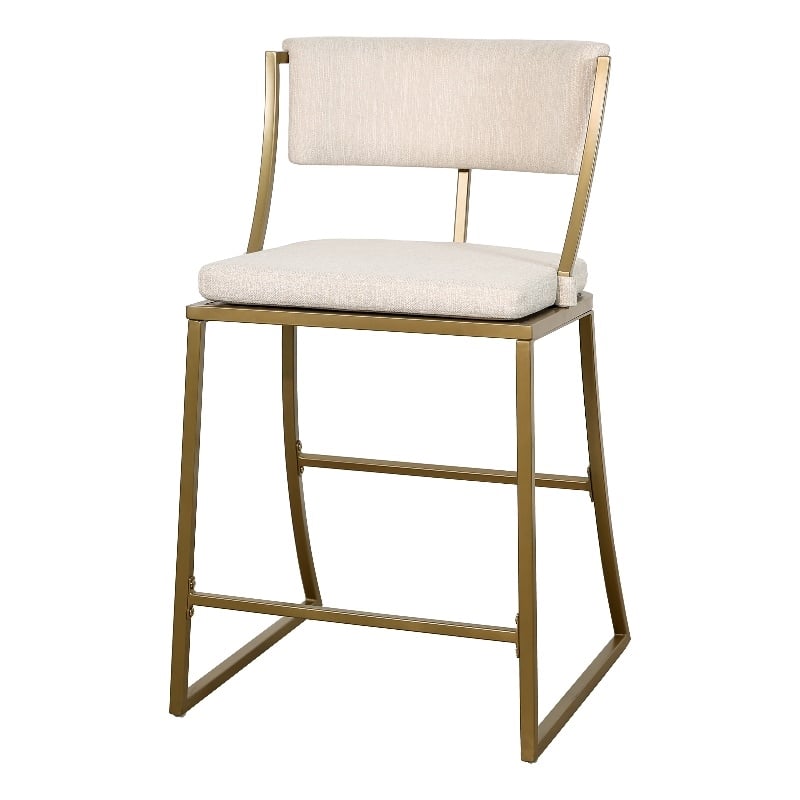 Pemberly Row 25in. Counter-Height Metal Bar Stool with Back- Antique Brass