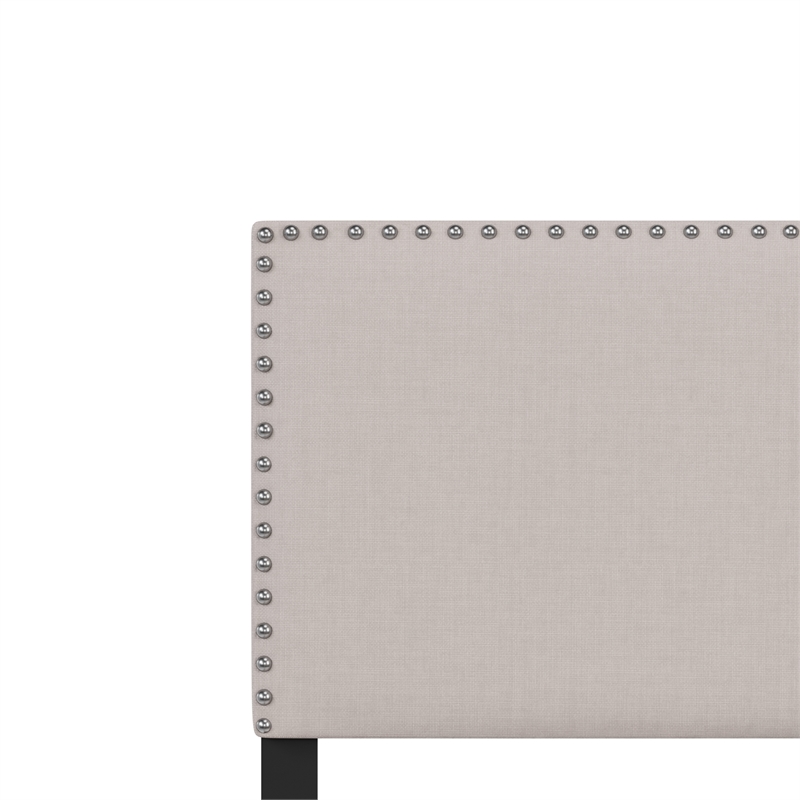 Pemberly Row Nail Head Trim Upholstered Full Bed Gray Fog Fabric