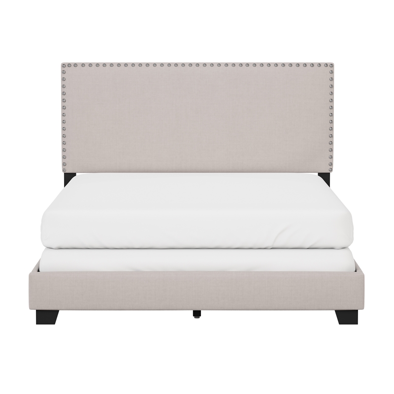 Pemberly Row Nail Head Trim Upholstered Full Bed Gray Fog Fabric