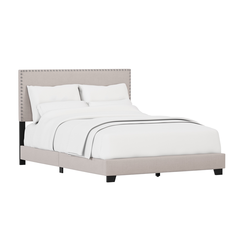 Pemberly Row Nail Head Trim Upholstered Full Bed Gray Fog Fabric