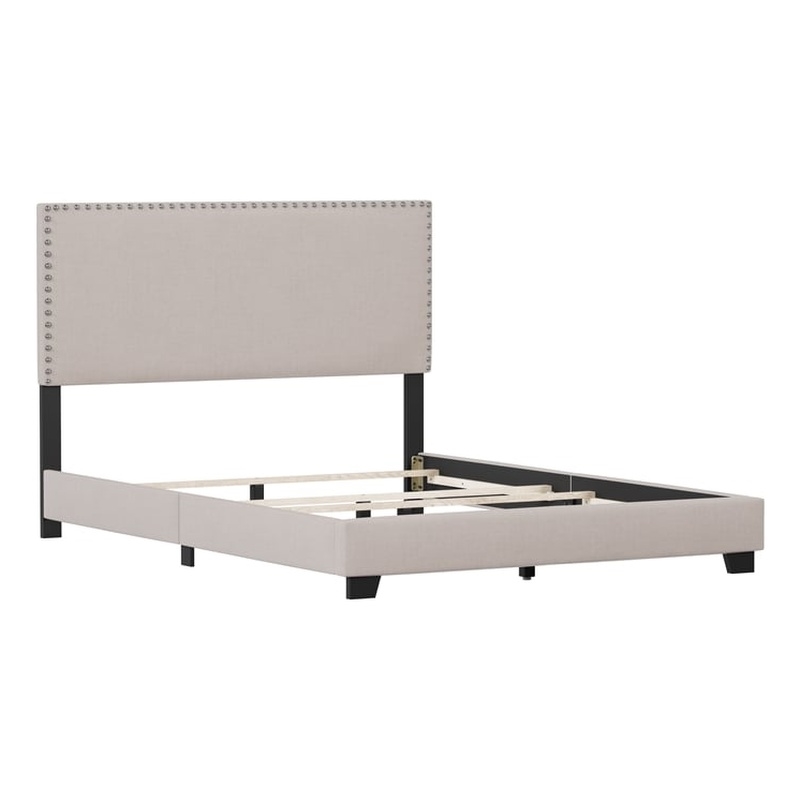 Pemberly Row Nail Head Trim Upholstered Full Bed Gray Fog Fabric