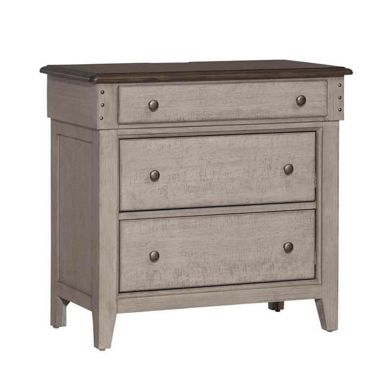 Pemberly Row Ivy Hollow 3 Drawer Bedside Chest w/ Charging Station
