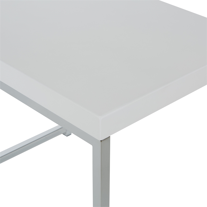 Pemberly Row End Table with Chrome Legs and White laminated wood top