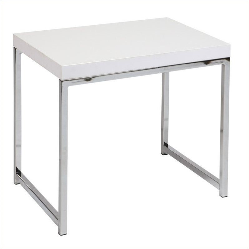 Pemberly Row End Table with Chrome Legs and White laminated wood top