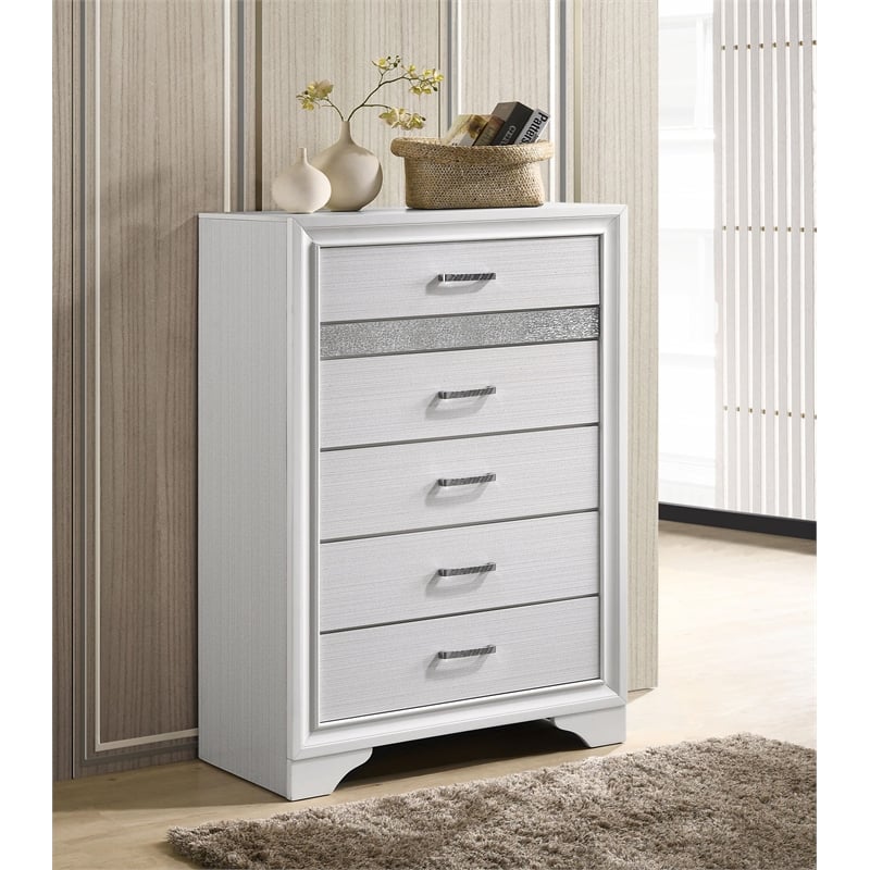 Pemberly Row Contemporary Wood 5-Drawer Rectangular Chest in White