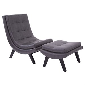 Pemberly Row Pewter Gray Lounge Chair and Ottoman Set in Bonded Leather