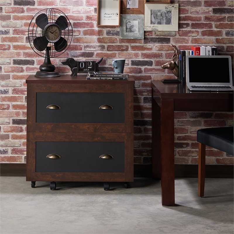 Pemberly Row Modern Wood 2-Drawer File Cabinet in Vintage Walnut