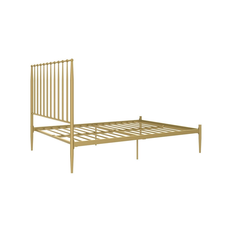 Pemberly Row Modern / Contemporary Queen Metal Spindle Bed in Gold