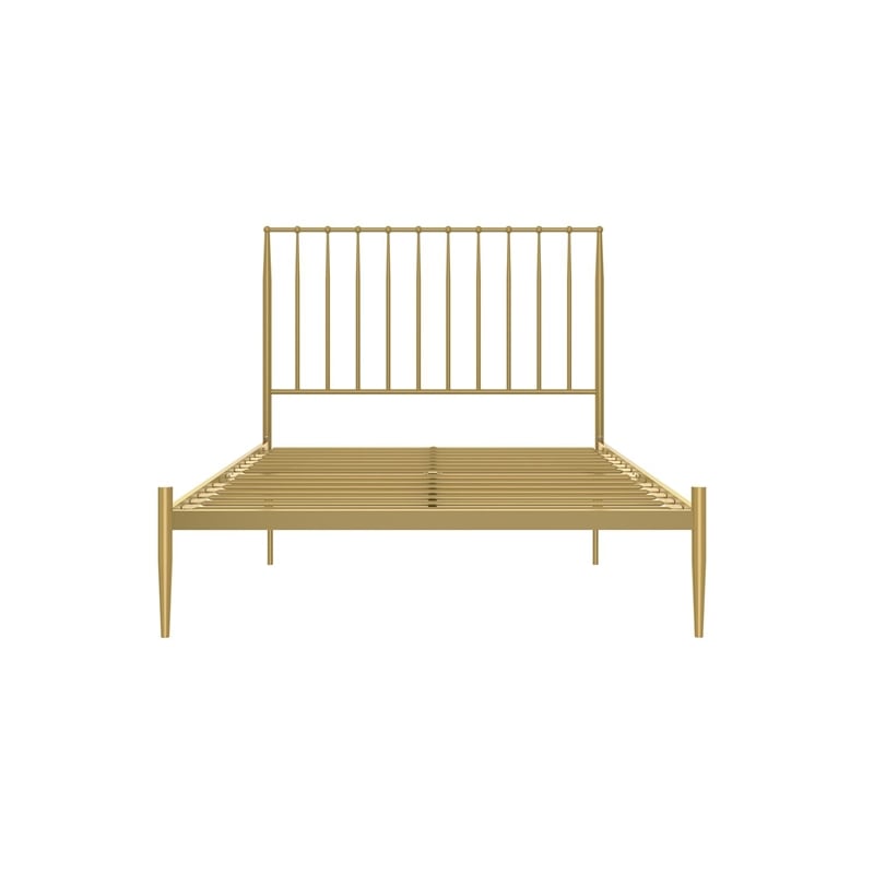 Pemberly Row Modern / Contemporary Queen Metal Spindle Bed in Gold