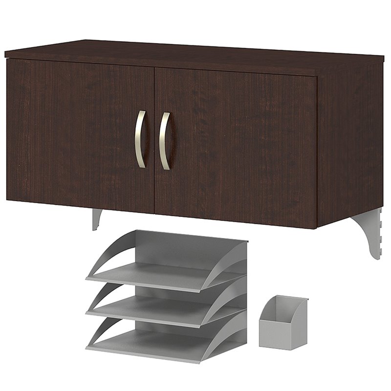 Pemberly Row Storage Cabinet with Accessories in Mocha Cherry