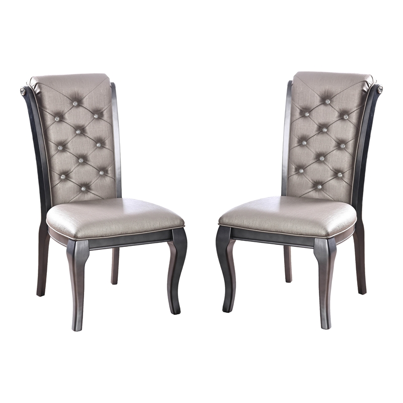 Pemberly Row Modern Wood Tufted Side Chair in Gray (Set of 2)