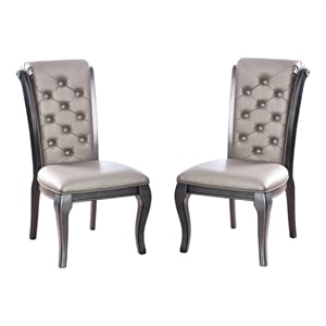 Pemberly Row Modern Wood Tufted Side Chair in Gray (Set of 2)