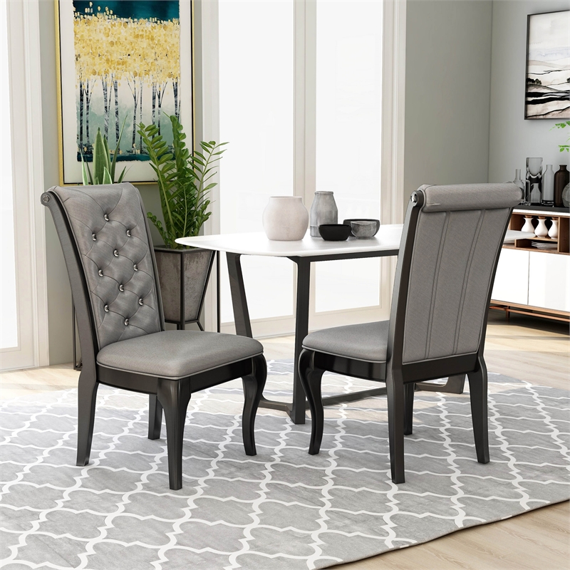Pemberly Row Modern Wood Tufted Side Chair in Gray (Set of 2)